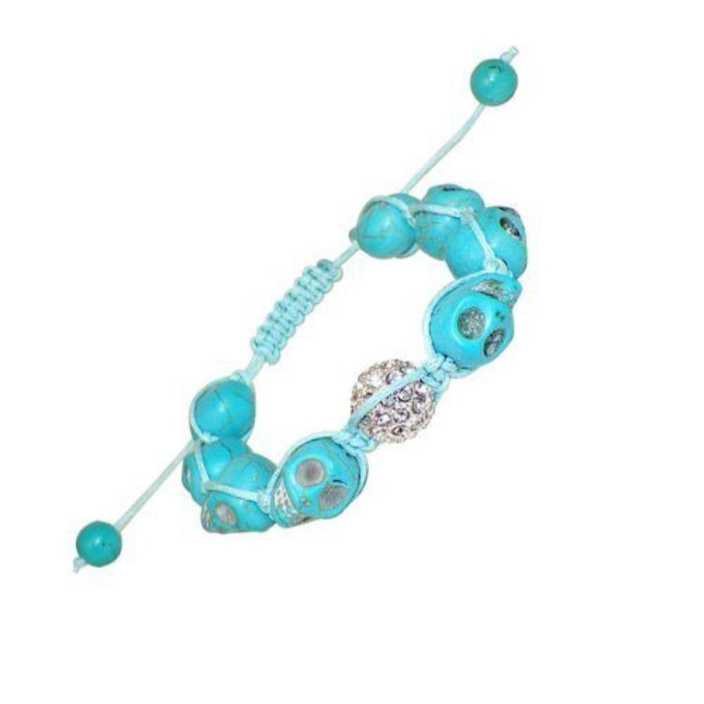 Dyed Turquoise Skull and Crystal Ball Bracelet